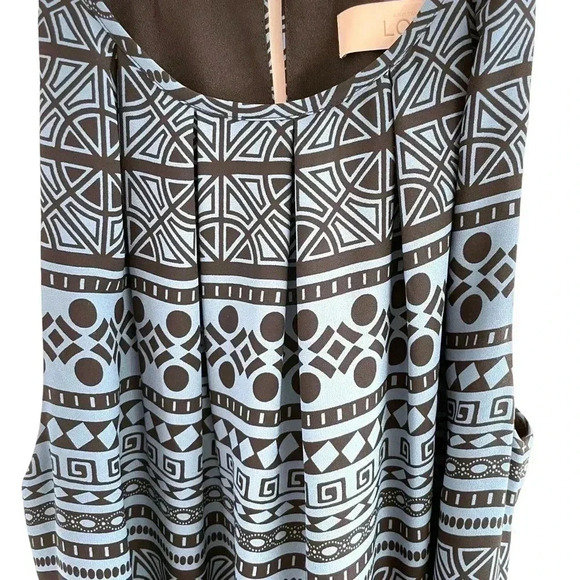 LOFT Sleeveless Shift Dress Geometric Teal Black - Picture 4 of 7